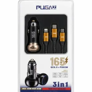 3 in 1 Pugan Car Charger 165W – High Power, Multi-Port Solution