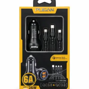 3 in 1 Pugan USB Car Fast Charger 6A Charge Your Devices On-the-Go!