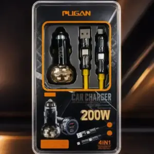 PUGAN P-208 200W Car Charger with 4-in-1 Fast Charging Cable | USB & Type-C PD NEW