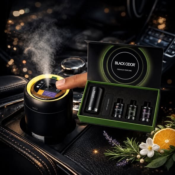 Black Odor Special Smart Car Aromatherapy Diffuser – Luxury Car Air Freshener with 3 Premium Perfume Oils
