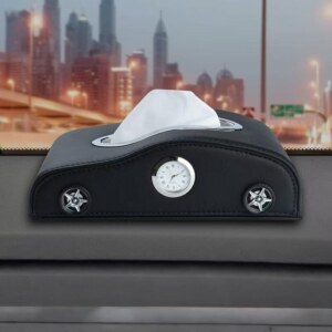 Car Shape Tissue Box PU Leather Universal Tissue Holder with Clock