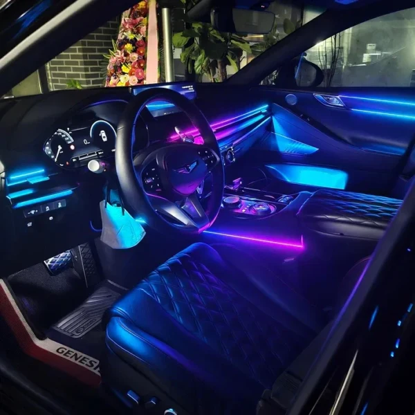 Premium Car LED Ambient RGB Light | App & Voice Controlled, Music Synchronizer 7 Color Modes, Multifunctional A80