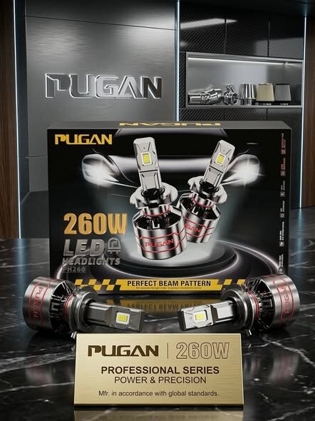 PUGAN 260W LED Headlight Bulbs – 6500K Super Bright Car Headlights, 25000LM, IP68 Waterproof, Plug & Play