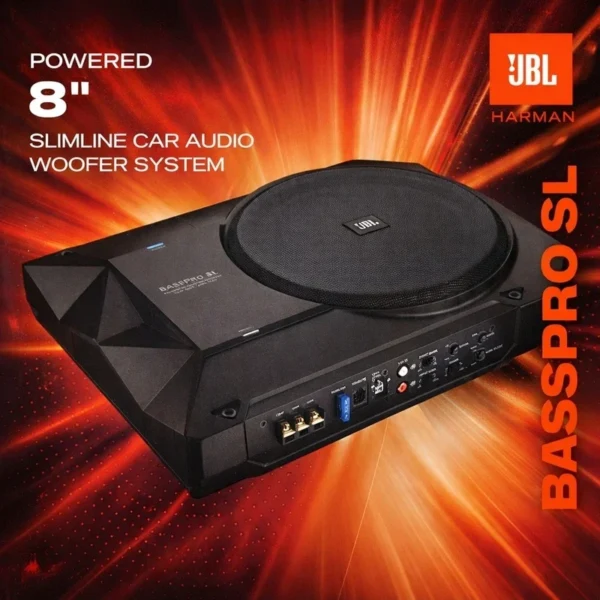 JBL BassPro SL Compact 8" Active Car Subwoofer – Slim Underseat Sub with 125W Amp With Built-in Amplifier