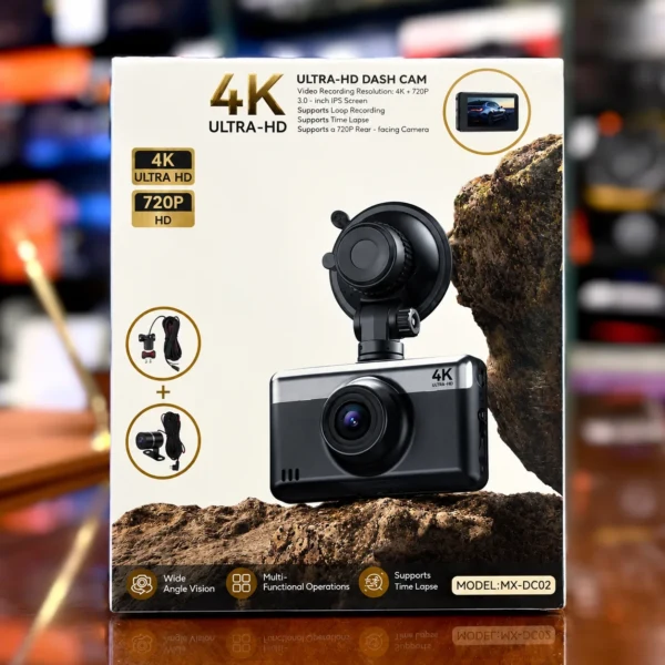 MOXOM MX-DC02 Dual Dash Cam System 4K Ultra-HD Front + 720P Rear & Loop Recording