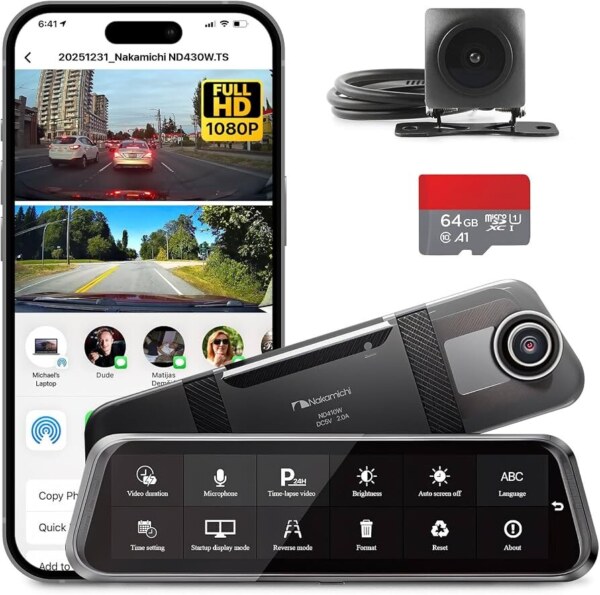 Nakamichi Mirror Dash Cam ND 410W Front And Rear Camera