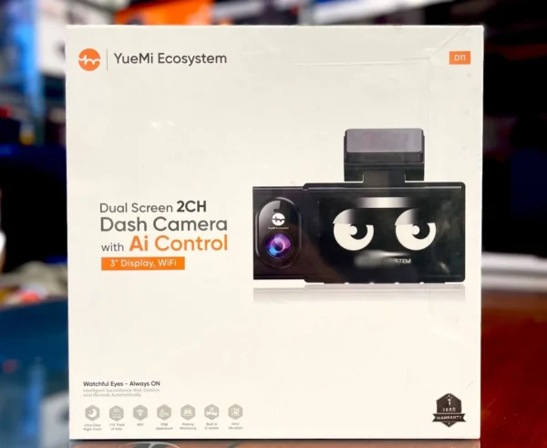 YueMi Ecosystem D11 Dual Screen 2CH AI Dash Camera 170° Wide Angle, Wi-Fi & AI Control